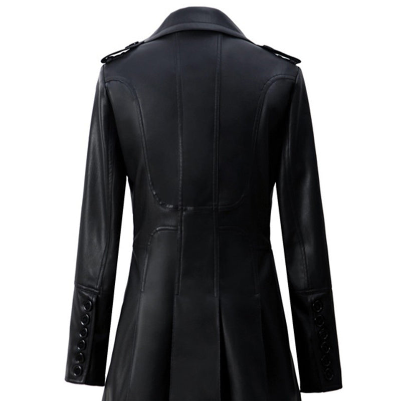 Mid-length Leather Wind Coat Women's Leather Frock Coat Design - Carvan Mart Ltd