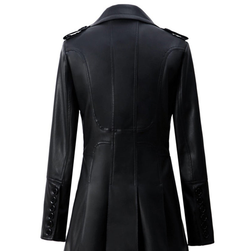 Mid-length Leather Wind Coat Women's Leather Frock Coat Design - - Leather & Suede - Carvan Mart