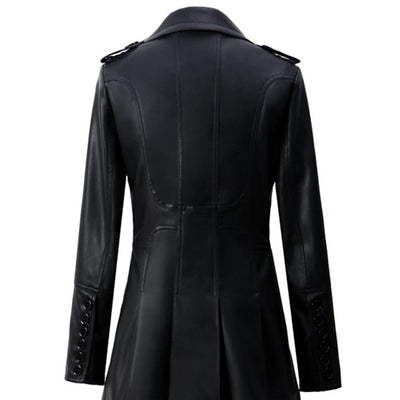 Mid-length Leather Wind Coat Women's Leather Frock Coat Design - Carvan Mart