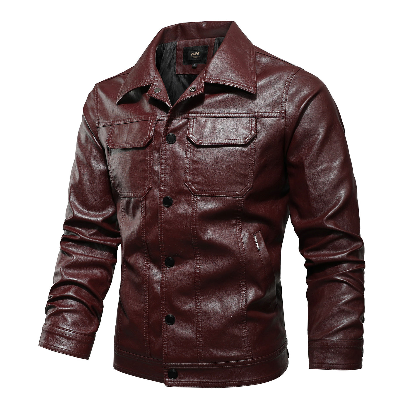 Men's Spring And Autumn Workwear Leather Jacket - Burgundy - Genuine Leather - Carvan Mart