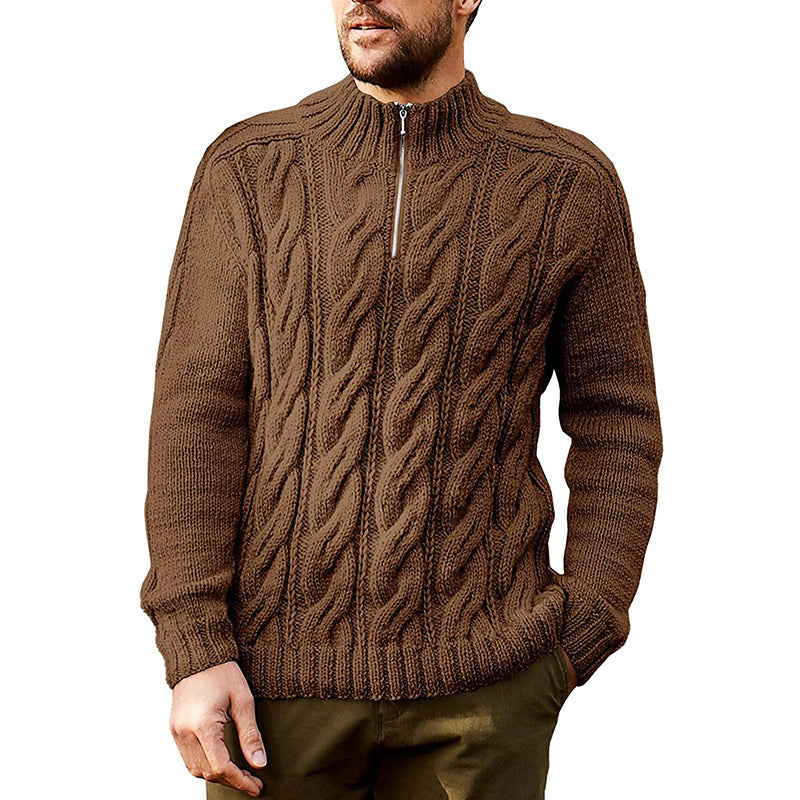 Sweater Men's Solid Color Half High Neck Long Sleeve Sweater - Carvan Mart