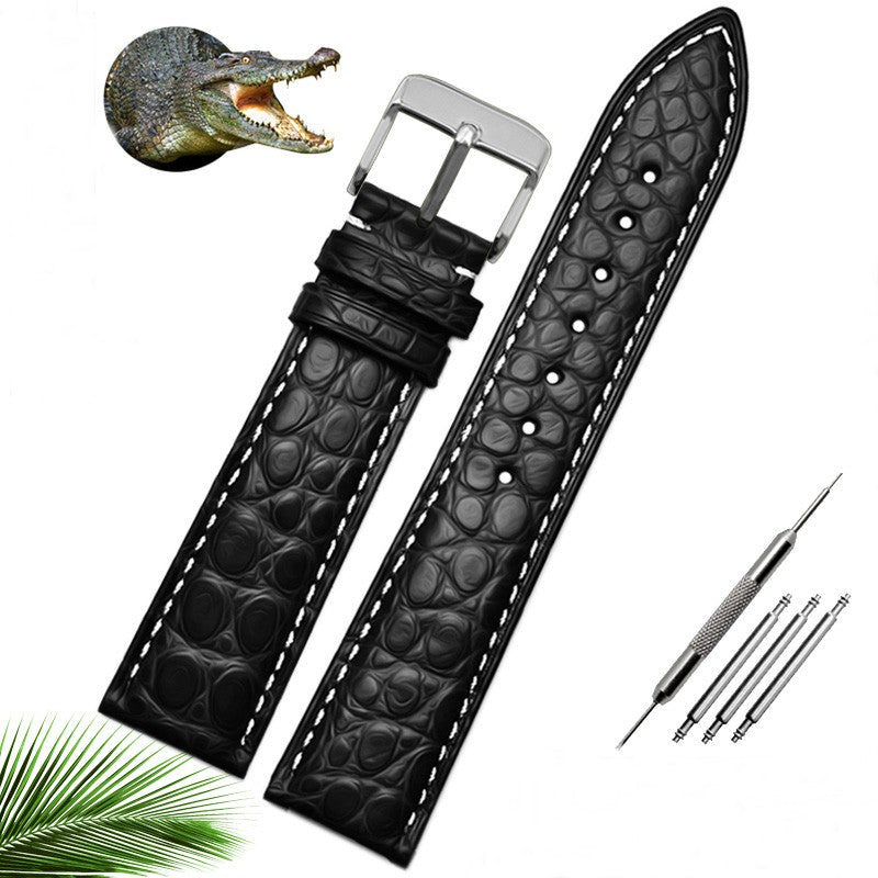 Alligator Belt Men's And Women's Watchbands Suitable For Merdo Accessories - White thread silver - Men's Belts - Carvan Mart