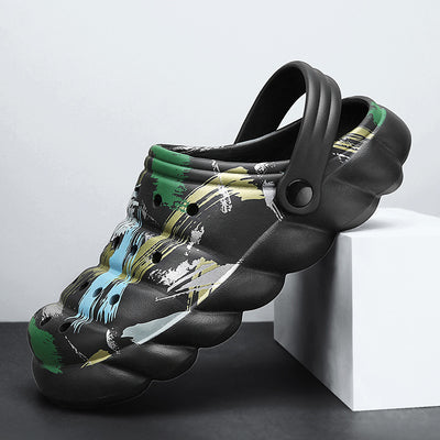 Men's Artistic Pattern Slip-On Clogs - Comfortable Lightweight Camouflage Sandals for Everyday Wear - Black camouflage - Men's Sandals - Carvan Mart