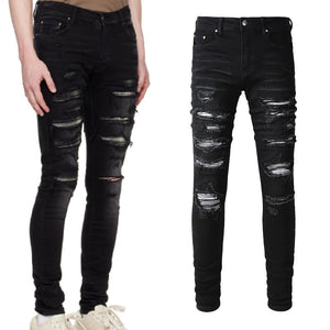 Collated Grey White Dyed Elastic Slim Fit Black Jeans For Men - - Men's Jeans - Carvan Mart