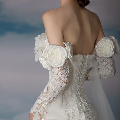 Elegant Lace Mermaid Romantic Wedding Dress - Vintage Long Sleeve Bridal Gown - Carvan Mart