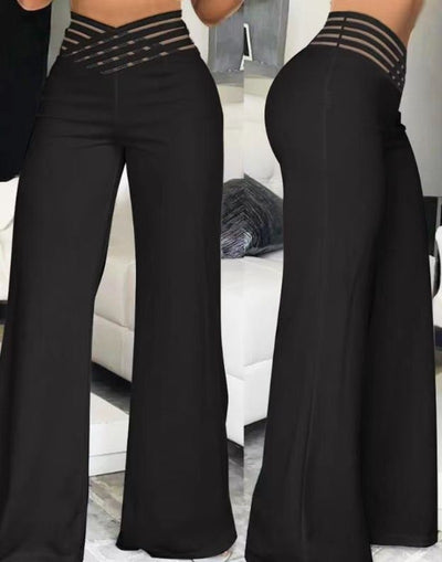 High-Waisted Flare Pants with Sexy Cutout Waistband - Trendy Wide-Leg Trousers - Carvan Mart