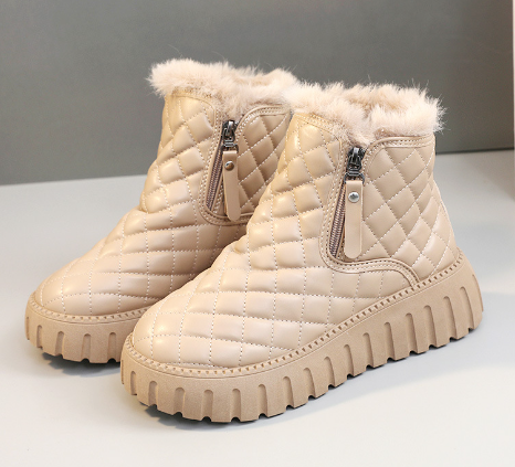 Women's Quilted Winter Boots - Waterproof Warm Ankle Boots with Fur Lining - Khaki - Women's Shoes - Carvan Mart