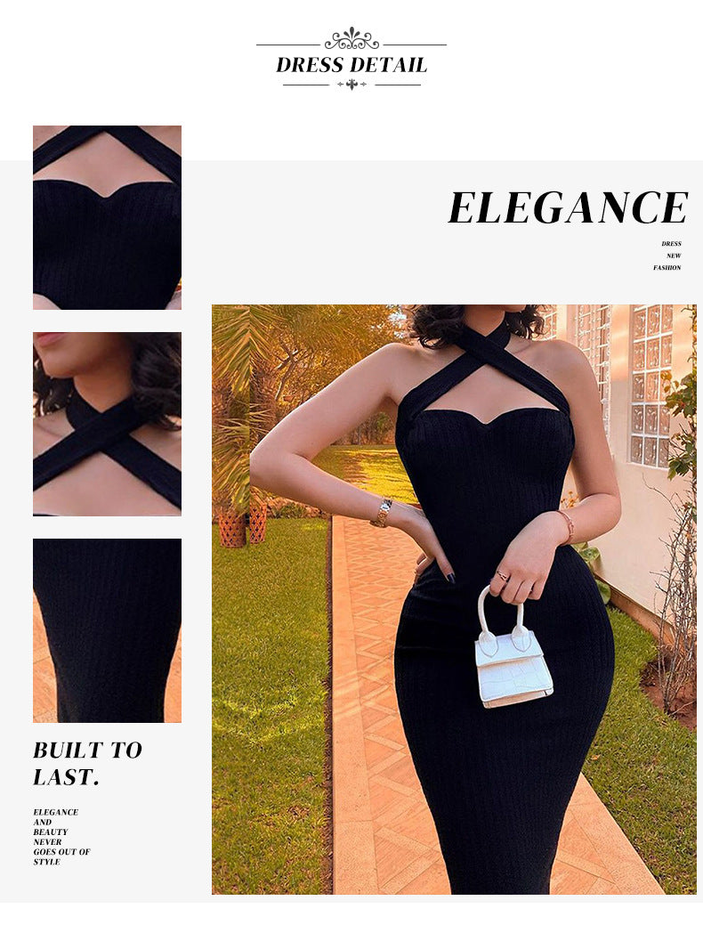 Elegant Black Halter Cocktail Dress - Tube Top Pencil Skirt for Evening Parties and Catwalks - - Cocktail Dresses - Carvan Mart