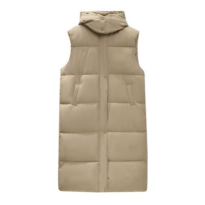 Long Gilets For Women Down Jacket Winter Casual Quilted Zipper Gilet Coat - Carvan Mart
