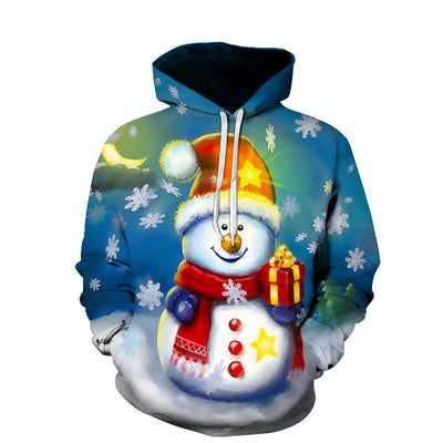 Men's And Women's Xmas Fashion Casual 3D Printing Hooded Pullover - 