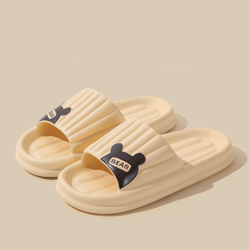 Bear Slippers Women Summer Striped Thick-Sole Anti-Slip Home Slippers - Light Yellow - Women's Slippers - Carvan Mart