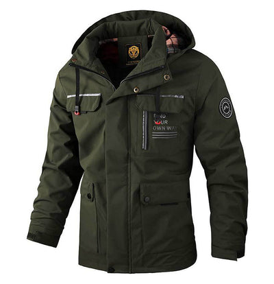 Men's Casual Hooded Jacket Parka Autumn And Winter Warm Solid Color Windproof Coat Outdoor Clothes With Multiple Pockets - Army Green - Men's Jackets & Coats - Carvan Mart