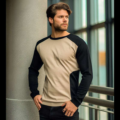 Men's Stylish Colorblock Long Sleeve Shirt - Casual Fashion Top for All Seasons - Black - Men's Shirts - Carvan Mart