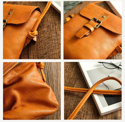 Genuine Leather Vertical Mini Vintage Leather Handbag - Carvan Mart