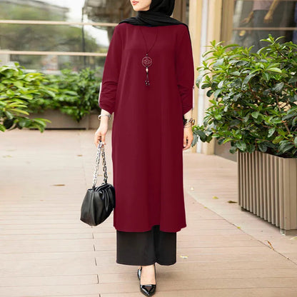 New Muslim Dubai Robe Pure Color Split Dress - Carvan Mart Ltd