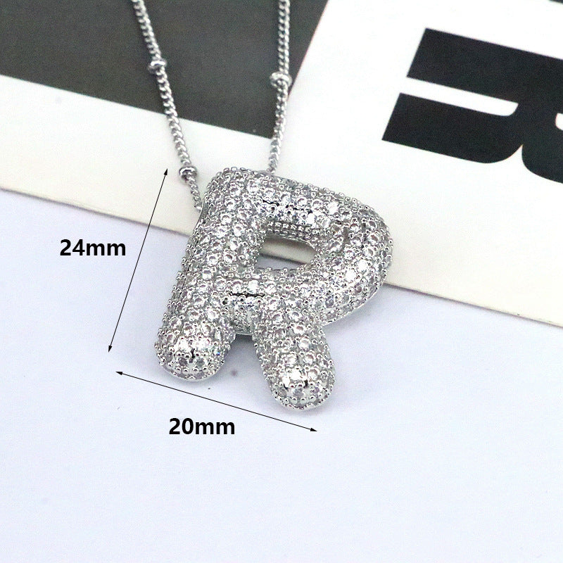 Brass Zircon Bubble Balloon Letter Pendant Necklace For Women - Carvan Mart