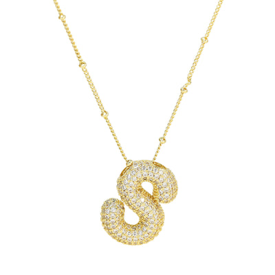 Brass Zircon Bubble Balloon Letter Pendant Necklace For Women - Gold S - Necklaces - Carvan Mart