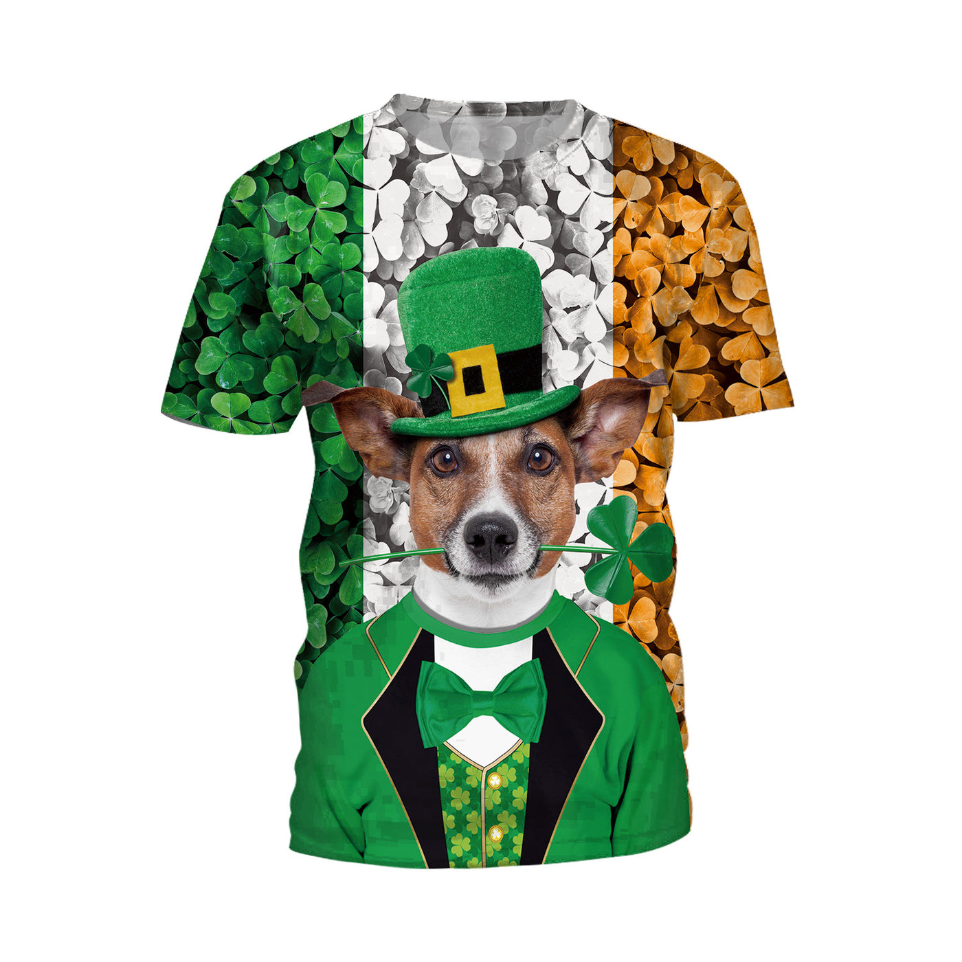 Patrick's Day Four Leaf Grass Cute Pet Cat Digital Print Round Neck T-shirt - Carvan Mart