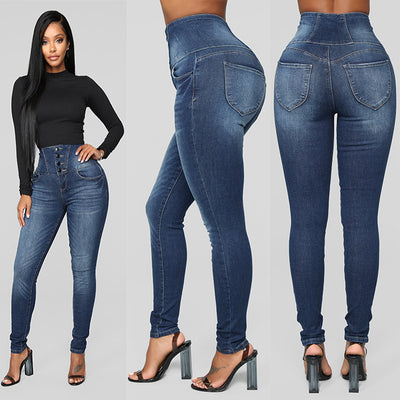 High Waist Slim Jeans for Women - Sexy Dark Denim Pencil Pants - - Women's Jeans - Carvan Mart