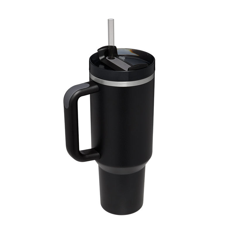 Valentines Day Gift Thermal Mug Straw Coffee Insulation Cup With Handle Portable Car Water Bottle Thermal Mug - Black 1200ML - Gift - Carvan Mart