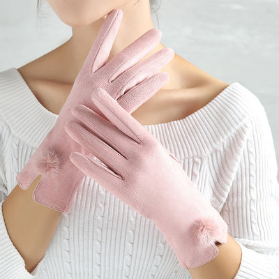 Suede Glove Warm Finger Gloves - Pink One size - Women Gloves & Mittens - Carvan Mart