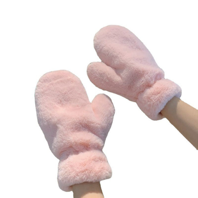 Plush Thickened Warm Plush Gloves Finger Cute Simple White Gloves - Carvan Mart