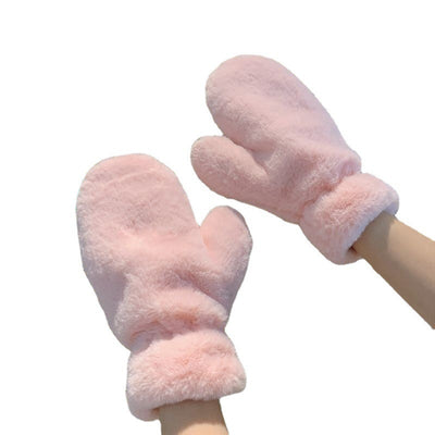 Plush Thickened Warm Plush Gloves Finger Cute Simple White Gloves - Carvan Mart