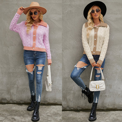 Fashion Short Lapel Knitted Cardigan Single-breasted Sweater Coat - Carvan Mart