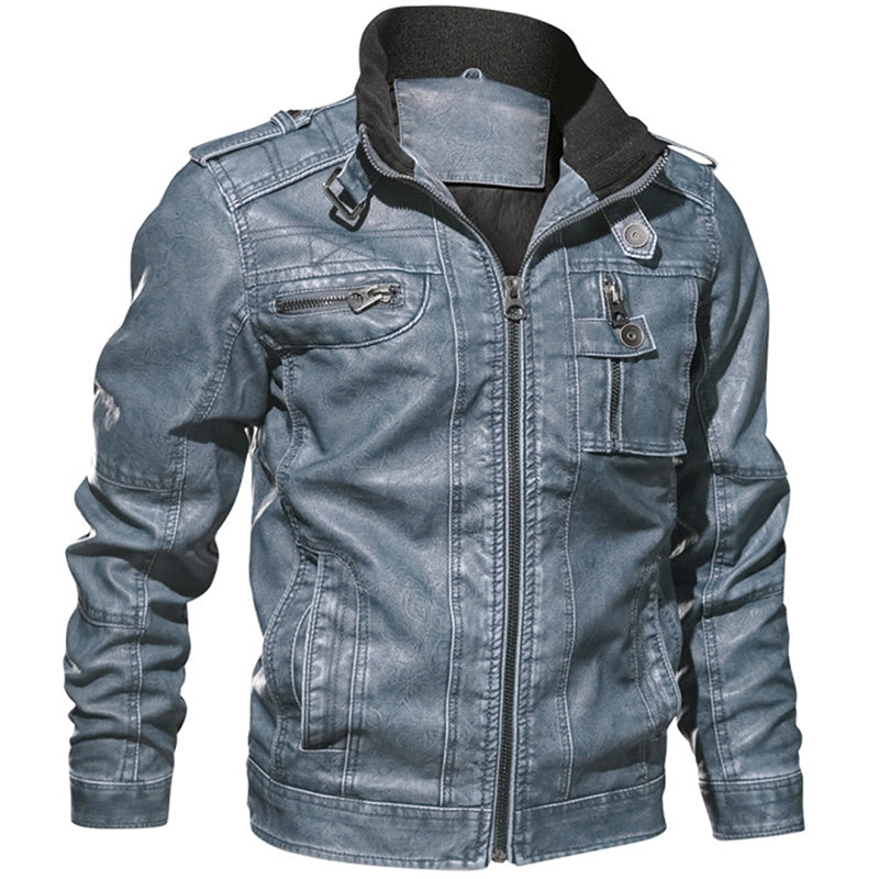 Men PU Leather Jacket Casual Thick Motorcycle Winter Windproof Coat