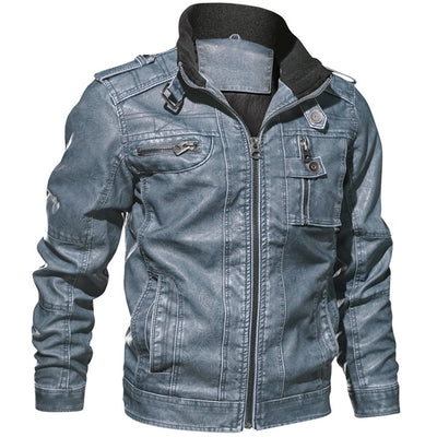 Men PU Leather Jacket Casual Thick Motorcycle Winter Windproof Coat - Carvan Mart