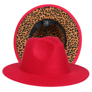 Double-sided Color-blocking Leopard Print Woolen Fedora Hat - Carvan Mart