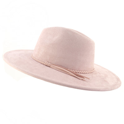 Jazz Women's 10cm Brim Suede Peach Top Tassel Hat - Pink M56 58cm - Women's Hats & Caps - Carvan Mart