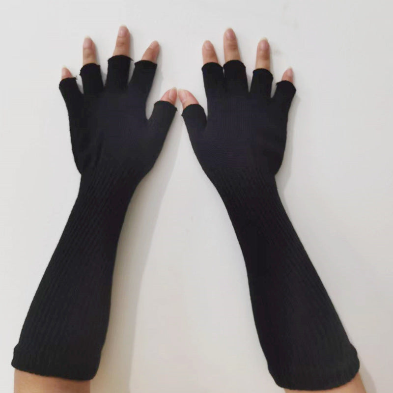 Fashion Elastic Solid Color Cold-proof Warm Half Finger Gloves - Black M - Women Gloves & Mittens - Carvan Mart