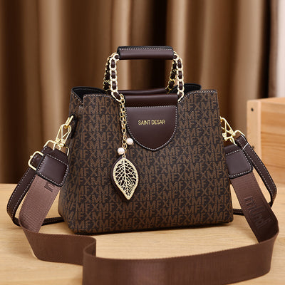 Women's Designer Handbag - Stylish Monogram Tote with Gold Chain Straps - Brown 24x20cm - Shoulder Bags - Carvan Mart