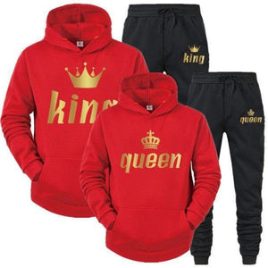 Matching King and Queen Couple Hoodies and Joggers Set - Perfect His and Hers Outfit - Red Black - Suits & Sets - Carvan Mart