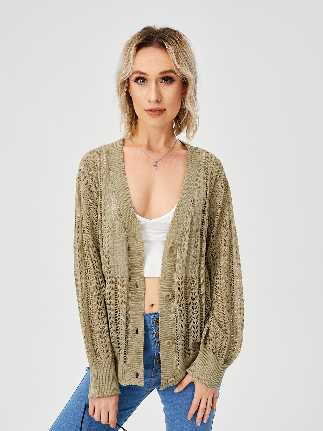 Women's Hollow Out Open Front Knit Lightweight Cardigan - Carvan Mart