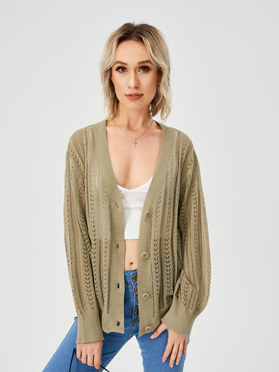 Women's Hollow Out Open Front Knit Lightweight Cardigan - - Winter Tops - Carvan Mart