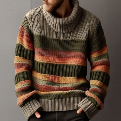 Men's Turtleneck Sweater Winter Lapel Color Matching Knitted Jumper - Carvan Mart