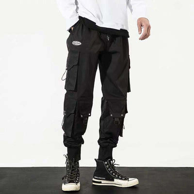 Men's Large Cropped Baggy Cargo Pants - Stylish Black Mid-Waist Non-Ironing Comfort - Carvan Mart