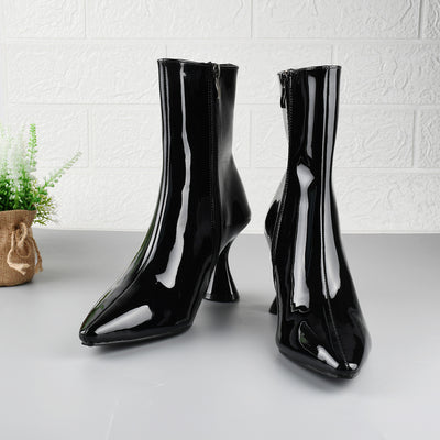 Women's Boots Pointed Toe Ankle Side Zipper Shoes - Black - heels - Carvan Mart