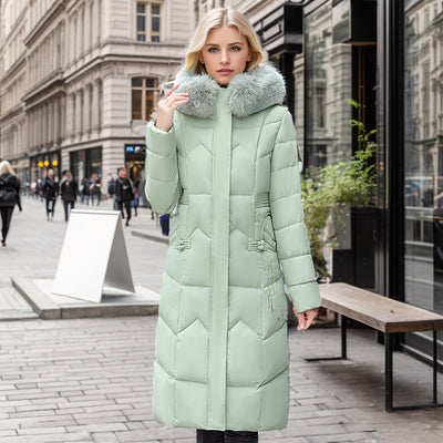 Chic Women's Parkas Wool Collar Cotton Jacket - Light Green - Women's Coats & Jackets - Carvan Mart