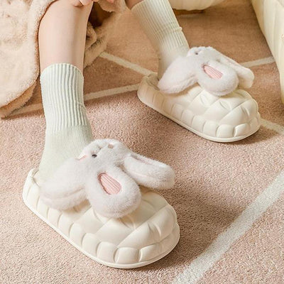 Cute Rabbit Shoes Winter Fuzzy Slippers Women Detachable Washable Shoes - Carvan Mart