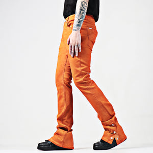 Elastic Casual Heavy Duty Flare Jeans - Trendy Youth Fashion, Durable and Comfortable - OrangeRed - Men's Jeans - Carvan Mart