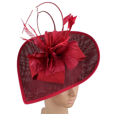 Handmade Fascinator Hat Head Jets Brides Wedding Feathers Hat - Wine Red - Women's Hats & Caps - Carvan Mart