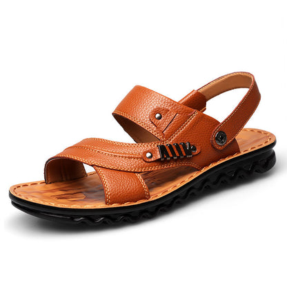 First Layer Cowhide Men's Sandals Beach Shoes Non-slip Slippers - Carvan Mart Ltd