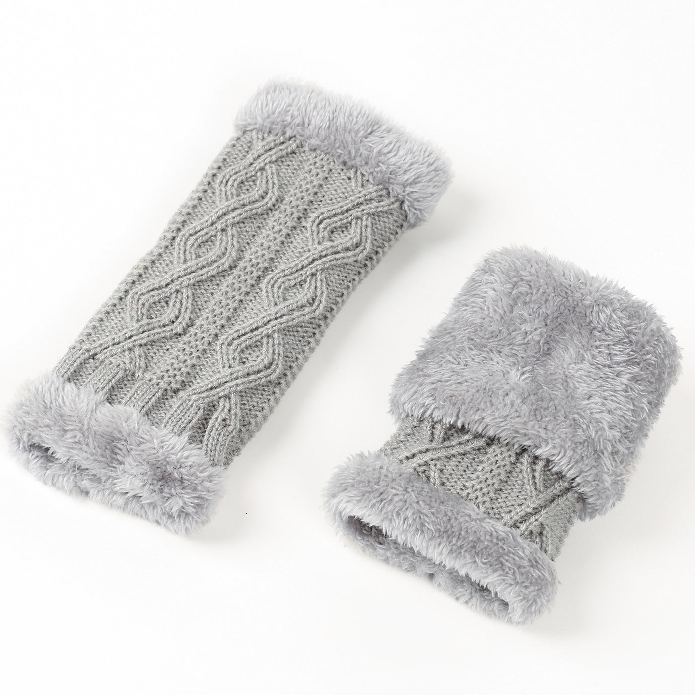 Rhombus Short Knitted Plus Fluff Thick Gloves - Carvan Mart