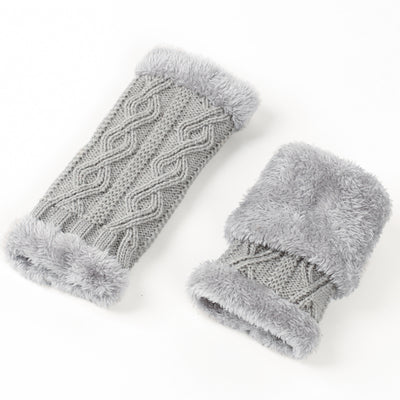 Rhombus Short Knitted Plus Fluff Thick Gloves - Light Gray 4 Average Size - Women Gloves & Mittens - Carvan Mart