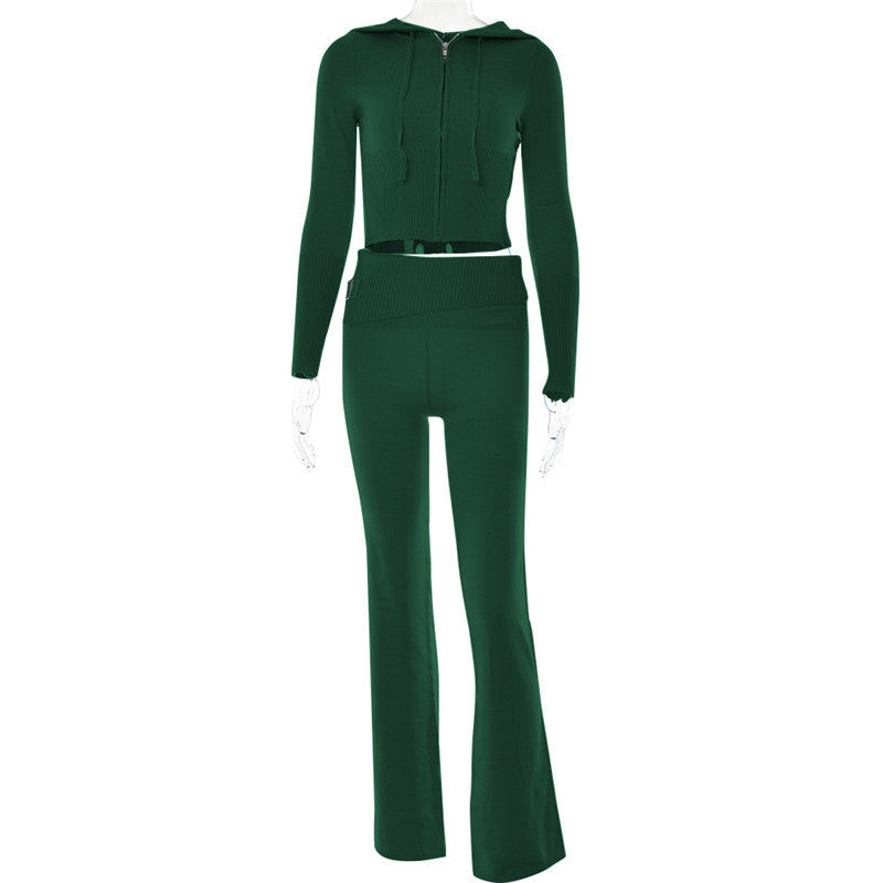 Hoodie Suit Leisure Zip Long Sleeve High Waist Women Long Pant Suit - - Suits & Sets - Carvan Mart