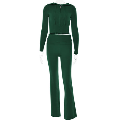 Hoodie Suit Leisure Zip Long Sleeve High Waist Women Long Pant Suit - Carvan Mart