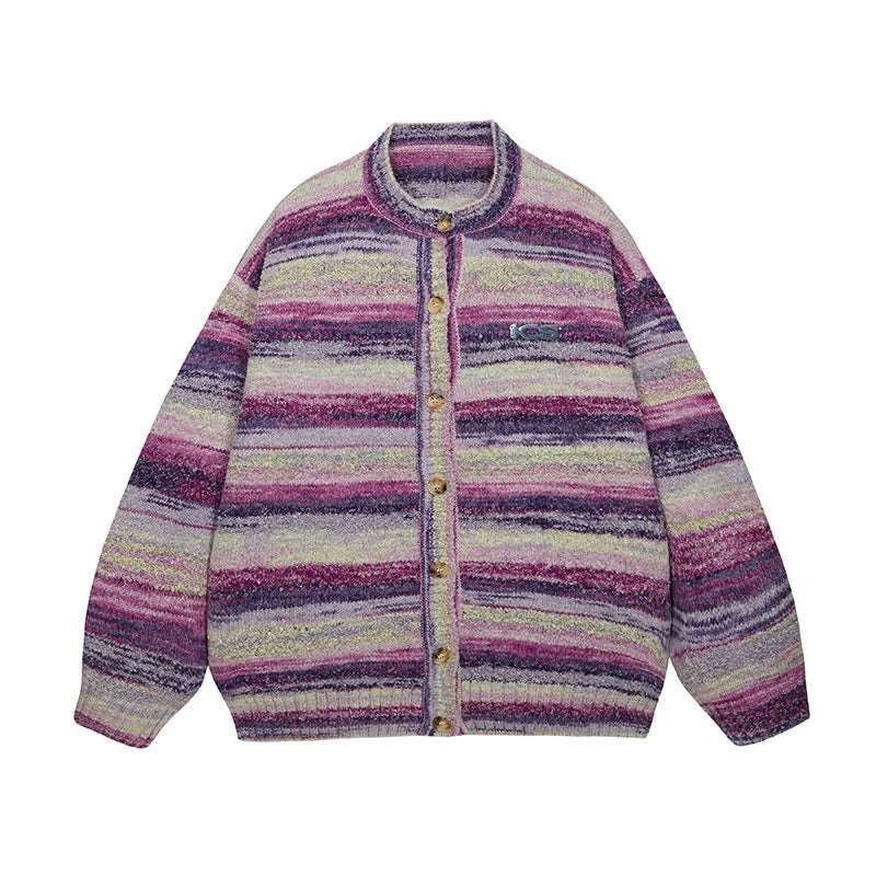 Colorful Gradient Striped Cardigan Sweater - Carvan Mart
